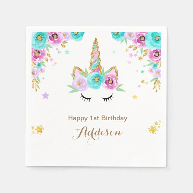 Unicorn napkins with flowers (Front)