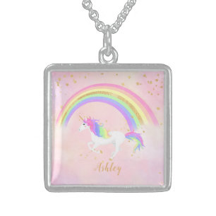 Unicorn necklace with magical pink gold glitter