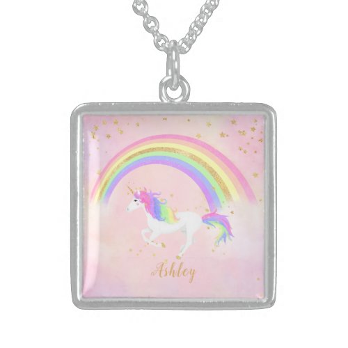Unicorn necklace with magical pink gold glitter