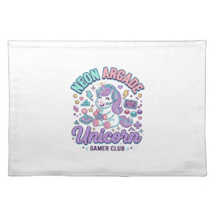 Unicorn Neon Arcade Unicorn Retro Style Product Gr Cloth Placemat