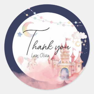 Unicorn night castle/magical castle birthday party classic round sticker