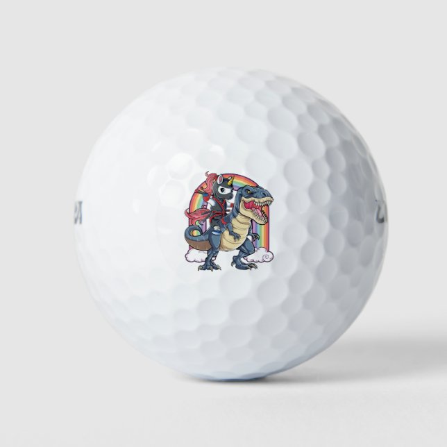 Unicorn Ninja Riding Dinosaur Golf Balls (Front)