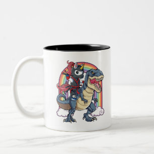 Unicorn Ninja Riding Dinosaur Two-Tone Coffee Mug