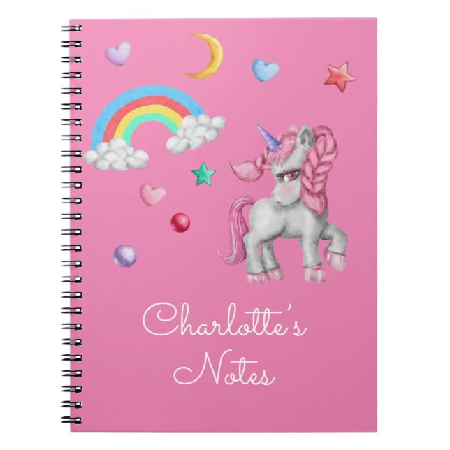 Unicorn Notebook, Magical Rainbow Stars Unicorn Notebook (Front)