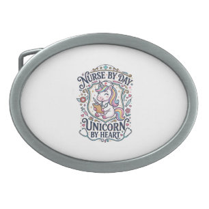 Unicorn Nurse by Day Unicorn by Heart White Backgr Belt Buckle