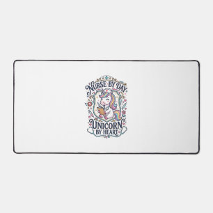 Unicorn Nurse by Day Unicorn by Heart White Backgr Desk Mat