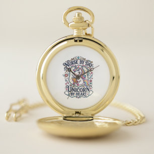 Unicorn Nurse by Day Unicorn by Heart White Backgr Pocket Watch