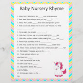 Unicorn Nursery Rhyme Baby Shower Game (Front)