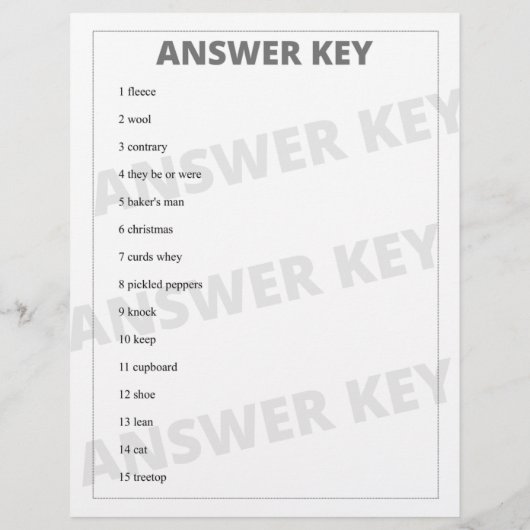 Unicorn Nursery Rhyme Baby Shower Game (Back)