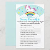 Unicorn Nursery Rhyme Quiz baby shower game (Front/Back)