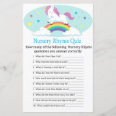Unicorn Nursery Rhyme Quiz baby shower game (Front)