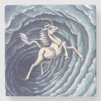 Unicorn Of Air Element Fantasy Art Stone Coaster by critterwings at Zazzle