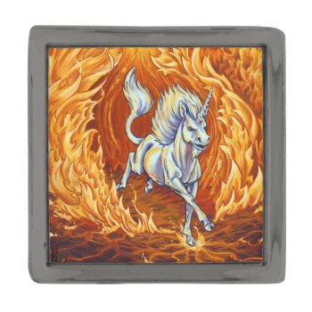 Unicorn Of Fire Element Fantasy Art Gunmetal Finish Lapel Pin by critterwings at Zazzle