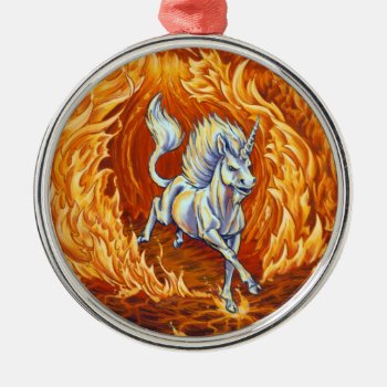 Unicorn Of Fire Element Fantasy Art Metal Ornament by critterwings at Zazzle