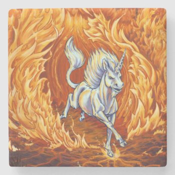 Unicorn Of Fire Element Fantasy Art Stone Coaster by critterwings at Zazzle