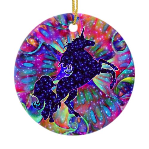 UNICORN OF THE UNIVERSE multicolored Ceramic Ornament