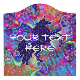 UNICORN OF THE UNIVERSE multicolored Door Sign