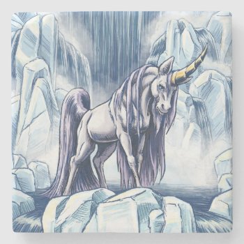 Unicorn Of Water Element Fantasy Art Stone Coaster by critterwings at Zazzle