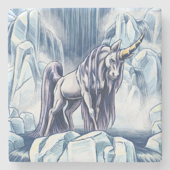 Unicorn of Water Element Fantasy Art Stone Coaster (Front)