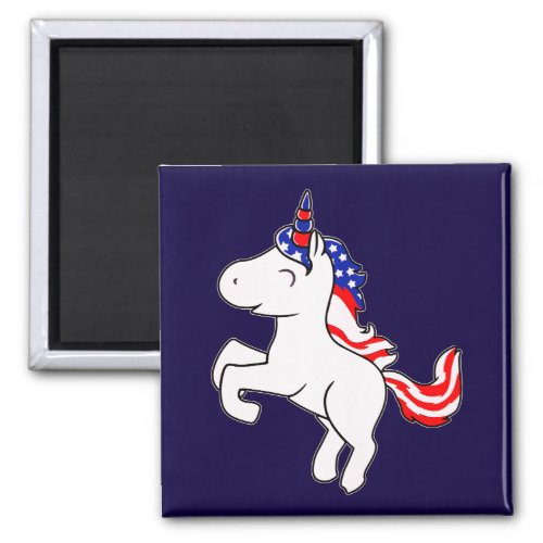 Unicorn Off White Patriotic USA Flag Mane Cartoon Magnet