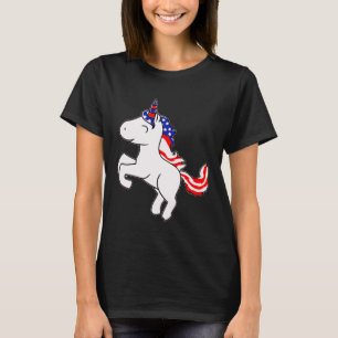 Unicorn Off White Patriotic USA Flag Mane Cartoon T-Shirt