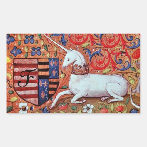 UNICORN OLD BROWN PARCHMENT MONOGRAM RECTANGULAR STICKER