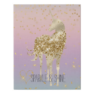 Unicorn Ombre Gold Confetti Glitter Heart Faux Canvas Print