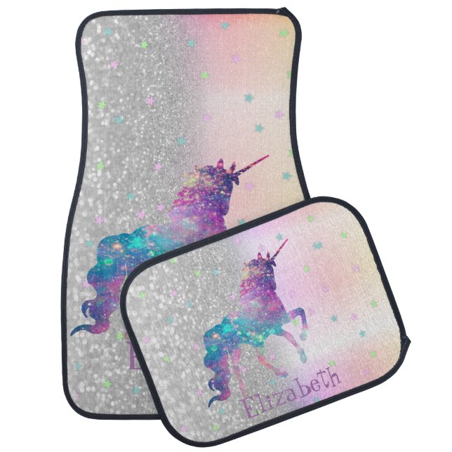 Unicorn Ombre, Stars, Silver Glitter Bokeh Car Floor Mat (Set)