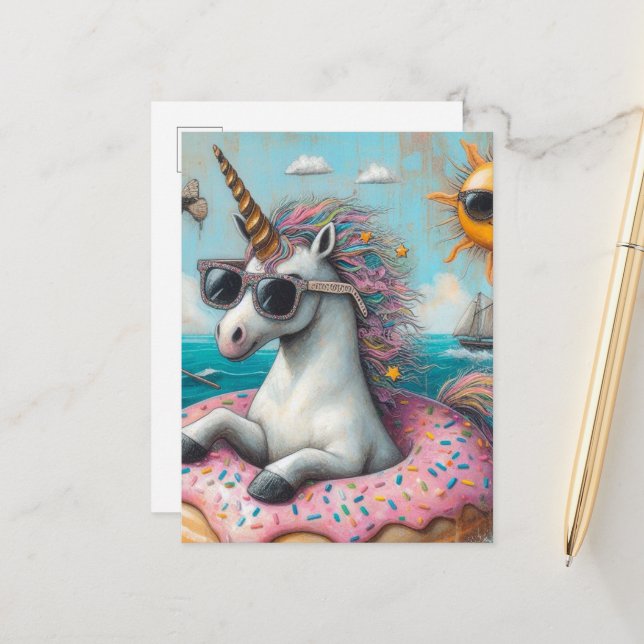 Unicorn on a Donut Float Postcard (Front/Back In Situ)