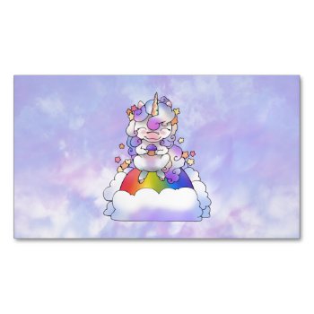 Unicorn On A Rainbow Eating  A Cupcake Business Card Magnet by CreativeClutter at Zazzle