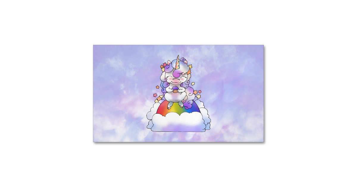 Unicorn On A Rainbow Eating A Cupcake Business Card Magnet