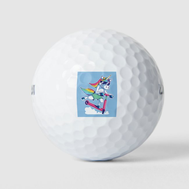 Unicorn on a Scooter Golf Balls
