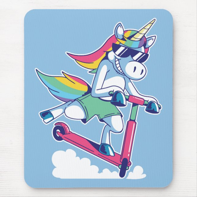 Unicorn on a Scooter Mouse Pad (Front)