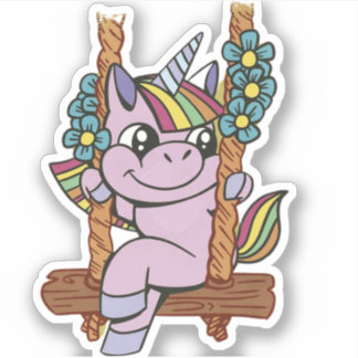 unicorn on a swing ,cute unicorn ,unicorn  sticker