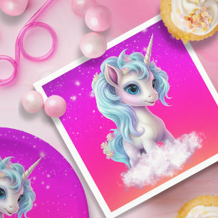 Unicorn on cloud with a solid pink vibrant sky napkins
