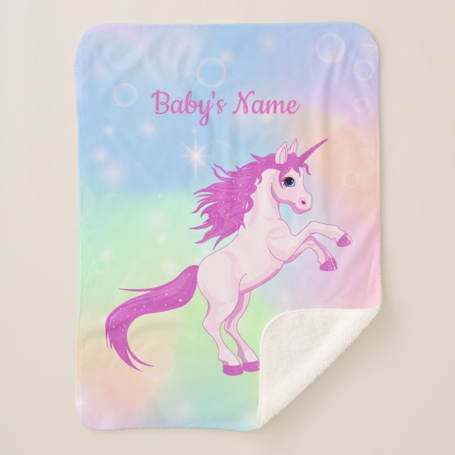 Unicorn on Colorful Clouds Design Sherpa Blanket