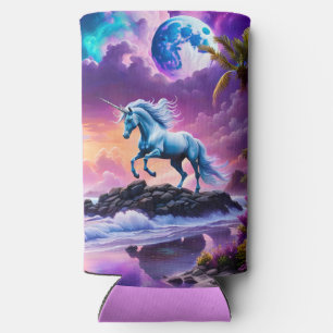 Unicorn on Fantasy Tropical Beach Seltzer Can Cooler
