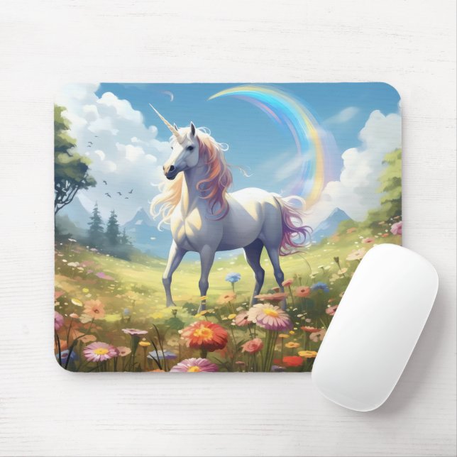 Unicorn on Meadow Mouse Pad (With Mouse)