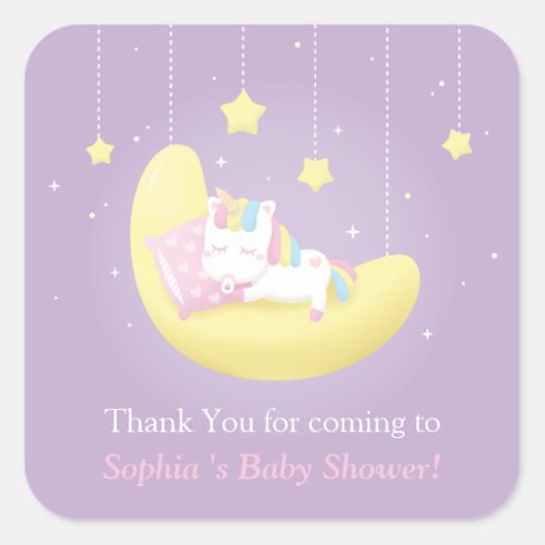 Unicorn on Moon Thank You Baby Shower Stickers