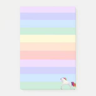 Unicorn on Pastel Rainbow Striped Post-it Notes