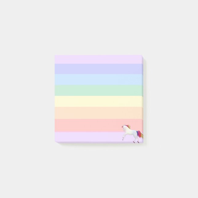 Unicorn on Pastel Rainbow Striped Post-it Notes (Front)