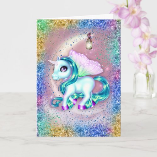 Unicorn on Pink Moon Birthday Card