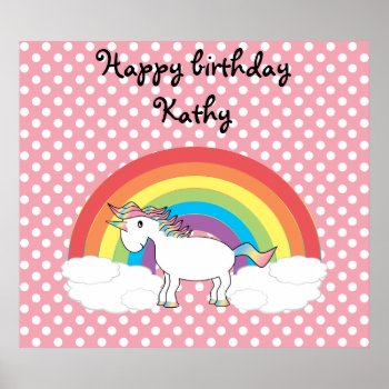 Unicorn On Rainbow And Pink Polka Dots Poster by Brothergravydesigns at Zazzle