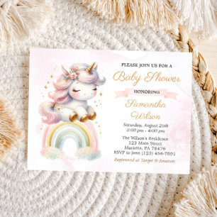 Unicorn on Rainbow Baby Shower Postcard Invitation