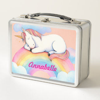 Unicorn on Rainbow Clouds, Girls, Personalized Metal Lunch Box