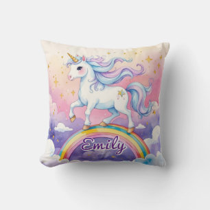 Unicorn on Rainbow Editable Name Pillow
