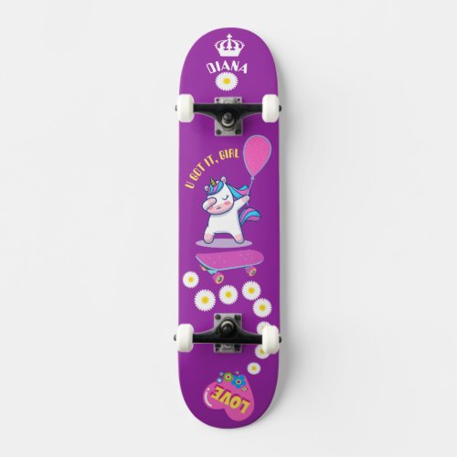 Unicorn on skateboard with personalised captions 