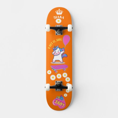 Unicorn on skateboard with personalised captions 