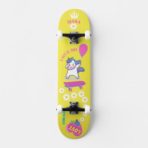 Unicorn on skateboard with personalised captions