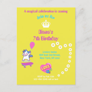 Unicorn on skateboard with personalised captions postcard